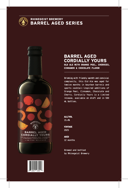 Sales Sheets - Cordially Yours - Old Ale with Orange Peel, Cherries, Cacao Nibs, & Cinnamon