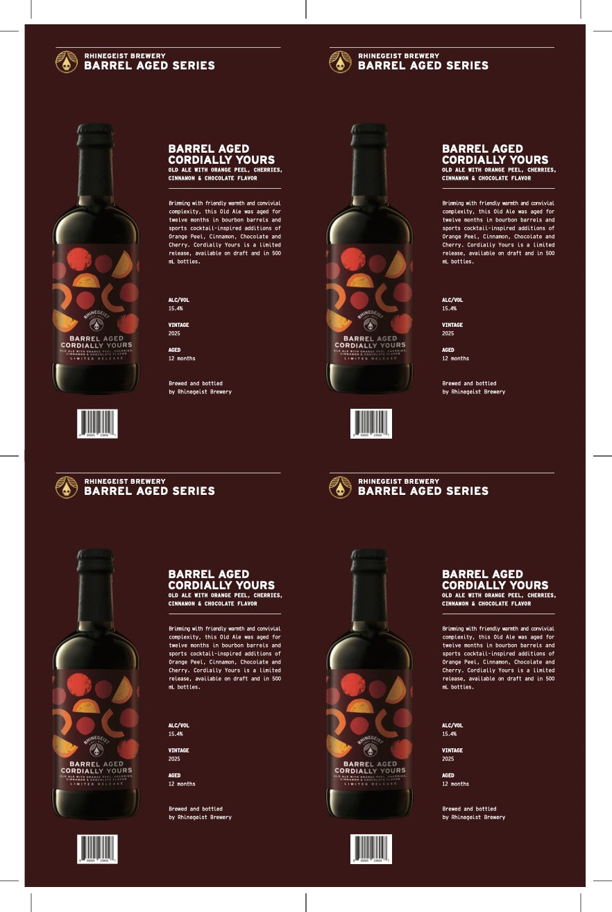 Sales Sheets - Cordially Yours - Old Ale with Orange Peel, Cherries, Cacao Nibs, & Cinnamon