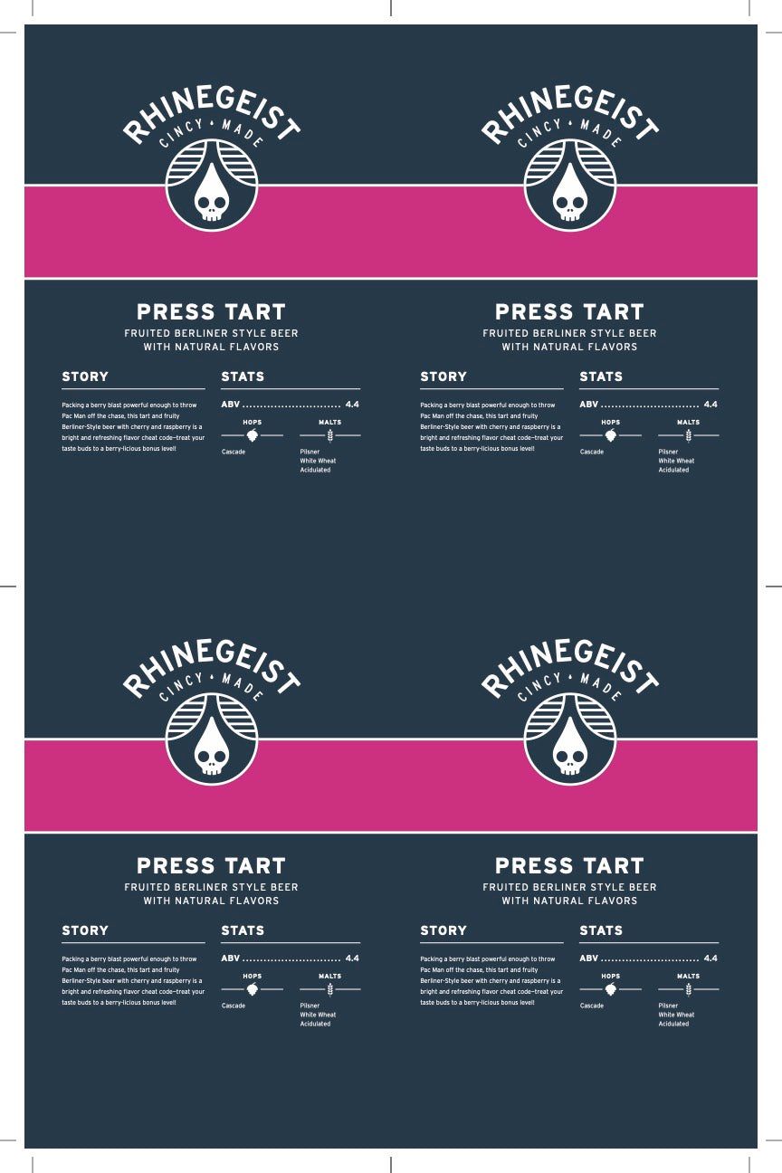 Sales Sheets - Press Tart - Fruited Berliner Weisse Beer with Natural Flavors